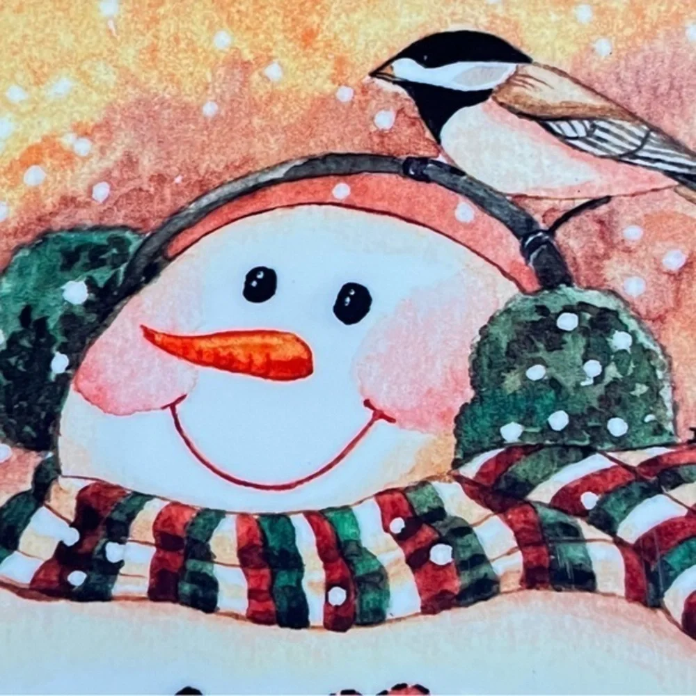 Snowman Ceramic Tile Hot‎ Plate Trivet Wood Frame Border Christmas Diane Knott